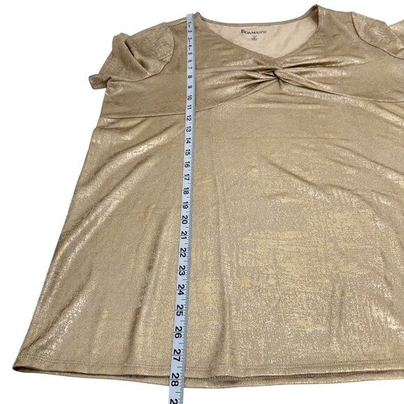 Roamans CHART SZ M(14-16) Gold Metallic Short Sleeve Tunic Top Comfy Stretch - Picture 7 of 10